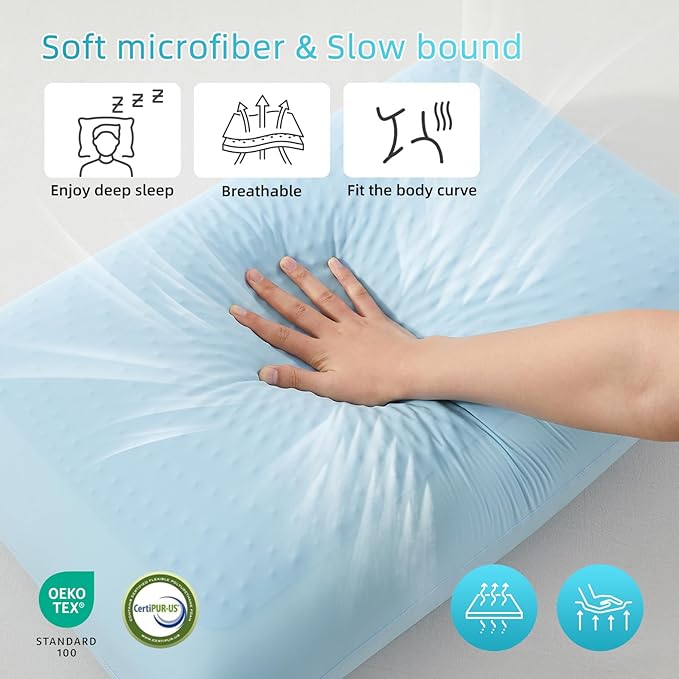 SAPHREAS Cooling Gel Memory Foam Pillow for Sleeping, Standard Size 4In Cool Bed Pillow for Side, Back and Stomach Sleepers, Removable & Machine Washable, Blue