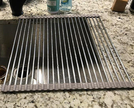 Ahyuan Roll up Dish Drying Rack Over The Sink Kitchen Roll up Sink Drying Rack Portable Dish Drainer Foldable Dish Drying Rack (Warm Gray, 17.8''X15.8'')