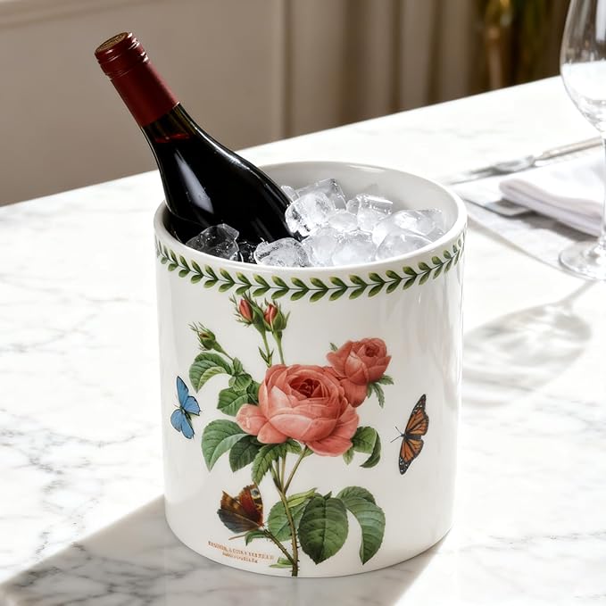 Floral Kitchen Utensil Holder, 7.1 Inch Large Ceramic Crock, Sunflower Pattern, White Kitchen Counter Organizer (Papaver rhoeas)