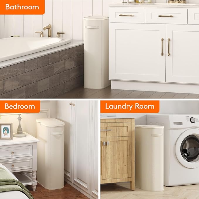 Lifewit 75L Slim Laundry Basket with Lid, Narrow Large Laundry Hamper with Plastic Handles and Removable Bag, Tall Foldable Dirty Clothes Hampers for Laundry Room, Bedroom, Bathroom, Dorm, White