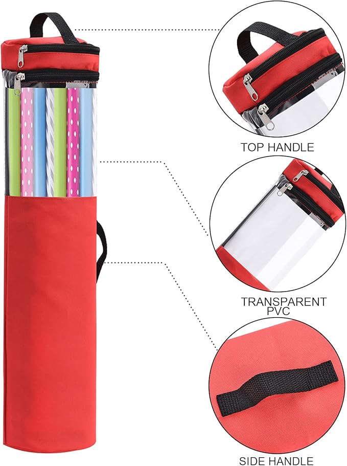Long Gift Wrap Organizer Bag 42x8.8in Christmas Wrapping Paper Storage Bin 600d Oxford Under Bed Gift Wrap Storage with Clear Window, Dual Zips, Carry Handles