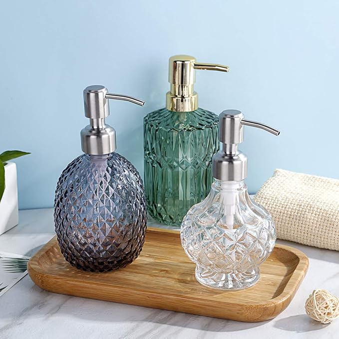 YunNasi Soap Dispenser with Stainless Steel Pump, Clear Crystal Design, Vintage and Elegant, Refillable Liquid Hand Soap Dish Soap Dispensers for Bathroom Counter, Kitchen Sink (Style 1)