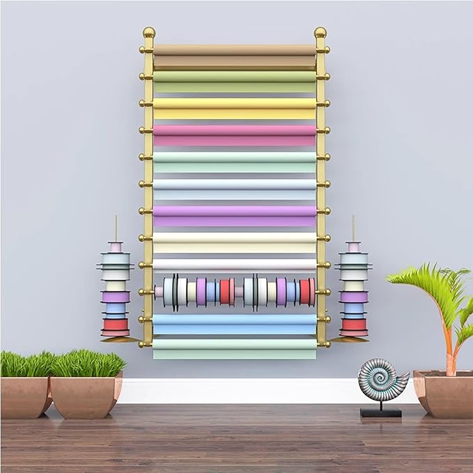 Wall Mounted Wrapping Paper Stand, Multi-Tier Metal Ribbon Rack, Fabrics Display Holder for Clothing Store, Removable Ribbon Board(Rod 100cm/39.4in)
