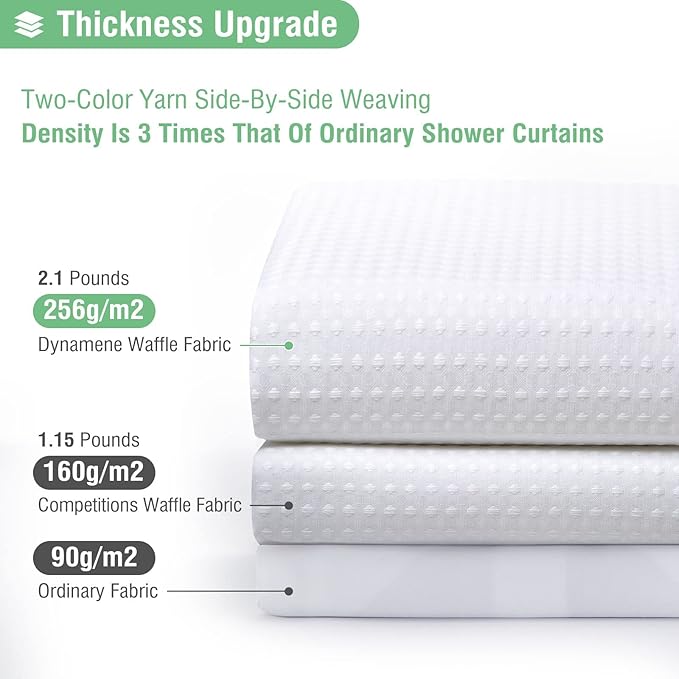 Dynamene Extra Wide Shower Curtain - 84 Inch Wide Waffle Weave Weighted Thick Cloth Bathroom Shower Curtain, Neutral Heavy Duty Hotel Bath Curtain Set with 14 Plastic Hooks, 84x72, White