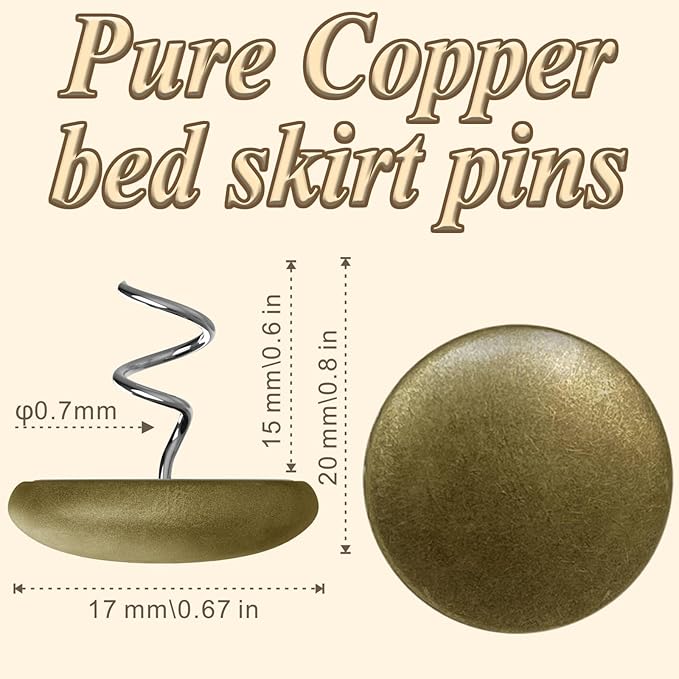 Pure Copper Upholstery Pins for Bed Skirts, Slipcovers, Sofa & Armchair Covers – Secure Furniture Fabric, 16 Pack