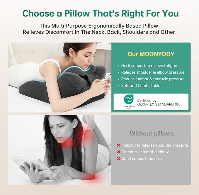 MOONYOOY Memory Foam Ergonomic Support Pillow & Leg Elevation Cushion - Memory Foam Back Support for Bed Sitting, Reading & Daily Relaxing, Removable Washable Cover, Gray