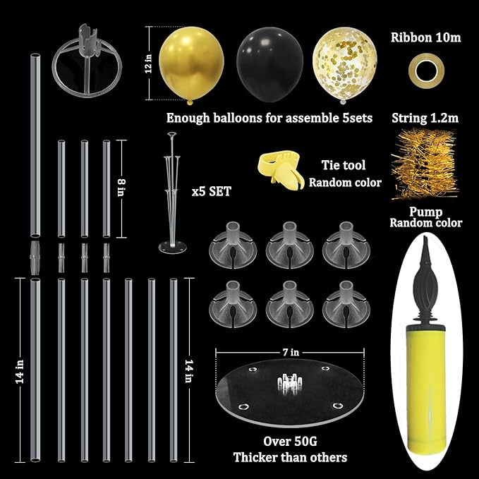 ZJDHPTY Black and Gold Balloon Stand Centerpiece Table Decorations Black and Gold Party Decorations for Birthday Wedding Retirement Anniversary Father's Day New Years Graduation 2026 (Black gold set5)