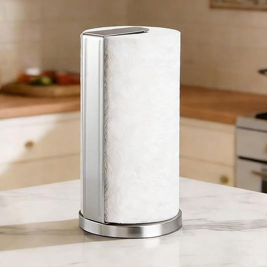 ZUNTO Silver Paper Towel Holder for Countertop, Freestanding Kitchen Paper Towel Organizer, One-Hand Tear Paper Towel Rack, Heavy Duty and Non-Slip