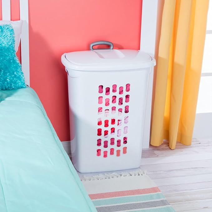 Sterilite 3 pack Ultra Wheeled Hamper, Laundry Basket w/Flip-Top Lid & Retractable Handle - Plastic Rolling Clothes Storage Cart with Ventilated Holes for Home, Apartment or Dorm
