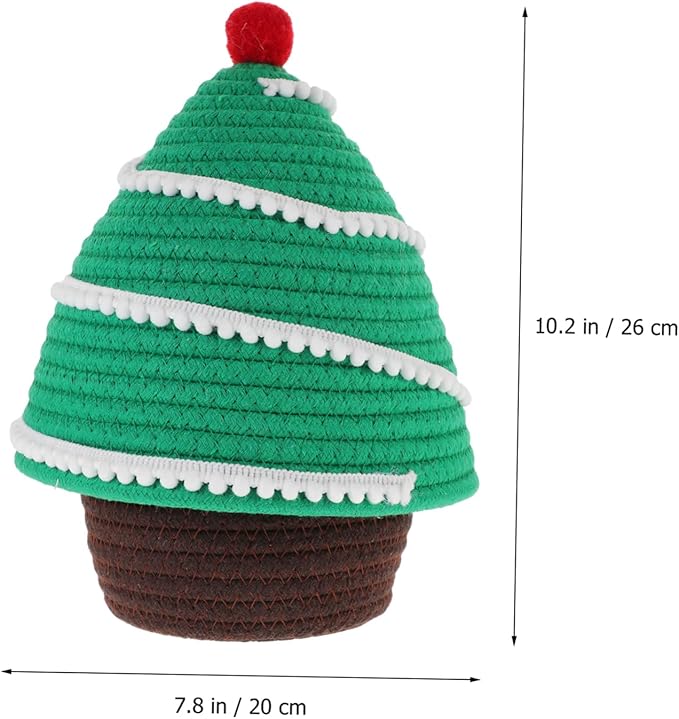 Cabilock Cartoon Christmas Tree Decorative Rope Woven Storage Basket Lid for Organizing Toys Snacks and Cosmetics Holiday Home