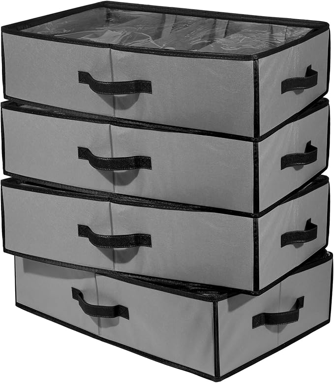 Preboun 4 Pack Clear Top Christmas Nutcracker Storage Box Christmas Figurine Storage Box Containers Ornament Storage Box Storage Container Each Holds 4 Figurines up to 16 Inches (Gray)