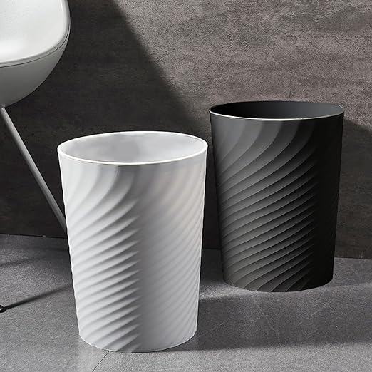 Small Bathroom Trash Can 1.8 Gallon Wastebasket Recycling Bin for Bedroom Office Kitchen, Black White, 2 Pack