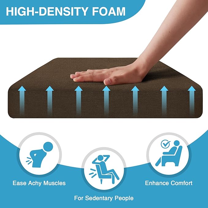 IASEAHK Chair Cushions for Dining Chairs Set of 6, Non Slip Kitchen Chair Pads, 17" x 16" x 2", Indoor Dining Chair Cushions with Ties, D-Shaped Seat Cushions for Kitchen Chairs, Brown