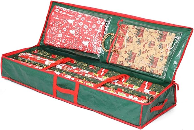 AOLHXY Gift Wrap Organizer, christmas storage under bed,Christmas Wrapping Paper Storage Bag Useful Pockets for Xmas Accessories, Large Capacity Storage Box,Holiday Accessories