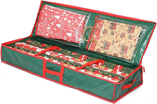 AOLHXY Gift Wrap Organizer, christmas storage under bed,Christmas Wrapping Paper Storage Bag Useful Pockets for Xmas Accessories, Large Capacity Storage Box,Holiday Accessories