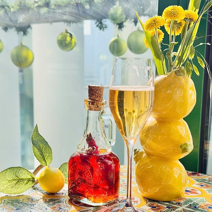 Lemon Figurine Decor, Yellow Ceramic Bud Vase Dining Table Centerpieces for Home and Kitchen, Spring Summer Yellow Home Decorations, Mediterranean Decoration for Italian Themed Party