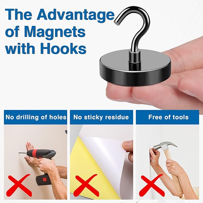 LOVIMAG Magnetic Hooks Heavy Duty, 170LBS Magnet Hooks for Cruise Cabin, Cruise Door Magnets with Epoxy Coating for Hanging, Strong Neodymium Magnets for Ceiling, Home Improvement Must Haves-6 Pcs