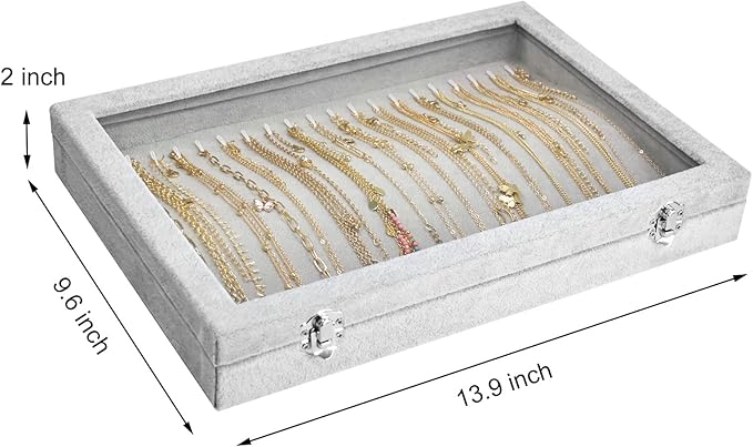 Siveit Necklace Organizer Box Premium 20 Hooks Necklace Display Jewelry Tray with Transparent Lid Jewelry Necklace Display Box for Necklace Pendants Suitable for Women and Girls (Grey)