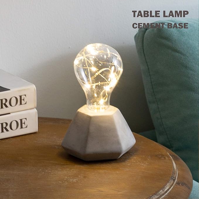 walsport Table Lamp Edison Bulb Night Lights, School Supplies Room Decor Concrete Cement Grey Base Nightstand Bedside Lamp, Industrial Minimal Style for Cafe Shop Home Decor Christmas Birthday Gift