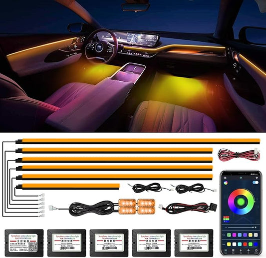 Acrylic Interior Car Lights, WEBUPAR Car Accessories 10 in 1 Car LED Strip Lights with APP Control, 175 inches 593 LEDs Fiber Optic Lights, RGB Neon Light Kits