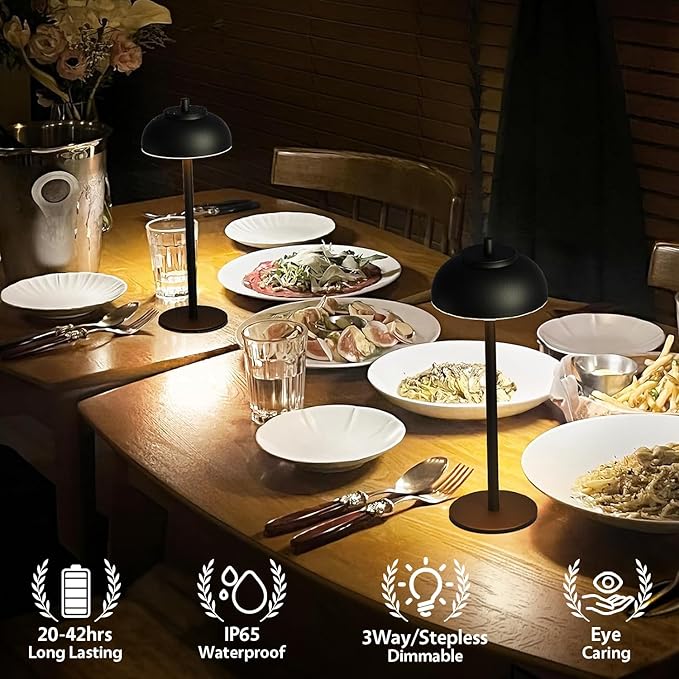 2 Pack Led Cordless Table Lamps Rechargeable,Table Lights Battery Operated-IP65 Waterproof-for Outdoor Patio/Restaurants/Home/Dinner/Table Lighting-Touch Control & Dimmable