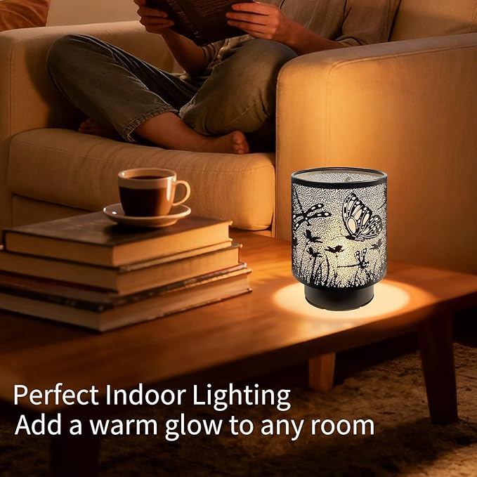 Battery Operated Table Lamp, Cordless Lamps for Home Décor, Nightlight with LED Bulb with Timer for Living Room Bedroom Tabletop Entryway Centerpiece Gift (Dragonfly Butterfly)
