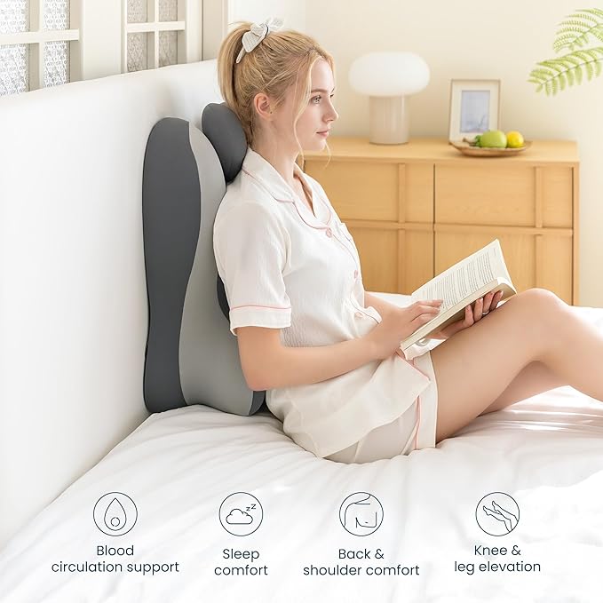 SLEEP ZONE Memory Foam Reading Pillow, Multi-Position Support Bed Pillow for Petite Adults, Reading Tools, Pillows Prone Back and Knee Support Leg Elevation with Washable Cover, Gray