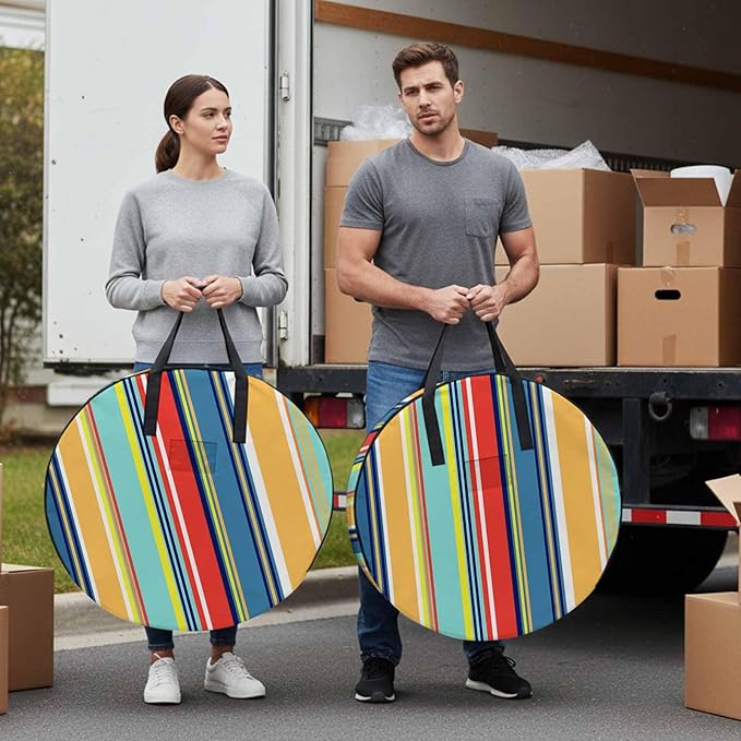 Storage Bag Colorful Stripes Round Storage Totes Bins Closet Organizers with Zippers & Handle Boho Style Lines Striped Clothes Storage Container for Bedroom Dorm Space Saving Packing Supplies Bags