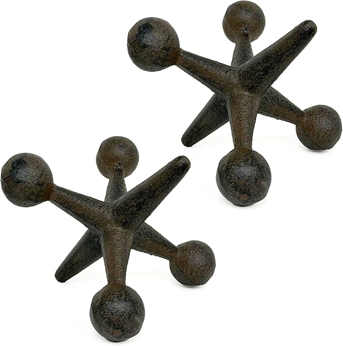 Vintage Cast Iron Jack Sculpture Set of 2 - Industrial Retro Office Decor Statues - Masculine Shelf Accents - Rustic Table Art Sculptures & Eccentric Home Figurines