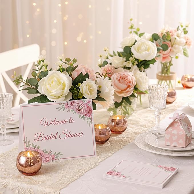 LAMORGIFT 12 Pcs Rose Gold Candle Holders-Rose Gold centerpieces for Birthday Party, Wedding, Bridal Shower, Sweet 16. Mother's Day Brunch Table Decorations