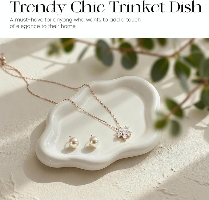 Ceramic White Jewelry Tray, Trinket Dish, Ring Dish, Room Funky Decor Aesthetic, Decorative Cloud Vanity Key Tray for Women, Ring Holder Dish, Cute Jewelry Plate Bowl Room Decor Aesthetic