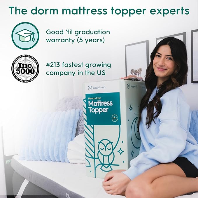Sleepyhead Full 3 Inch Mattress Topper for College Dorm Beds, Cooling Gel Memory Foam, Pressure-Relieving Comfort, Removable Washable Cover, CertiPUR-US® Certified (Full 3")