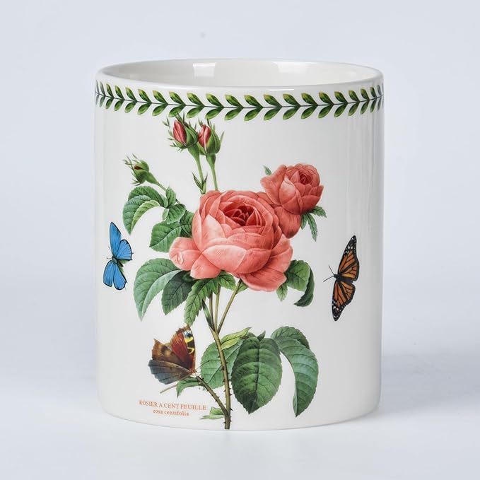 Floral Kitchen Utensil Holder, 7.1 Inch Large Ceramic Crock, Sunflower Pattern, White Kitchen Counter Organizer (pink rose)