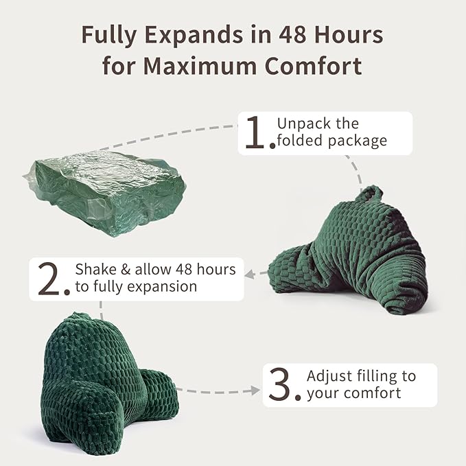 Faux Fur Reading Pillow for Bed Adults, Ultra Soft Plush Floor Backrest Pillow with Side Pockets for Bed & Couch, Perfect for Reading, Watching TV, Gaming, Relaxing, Green