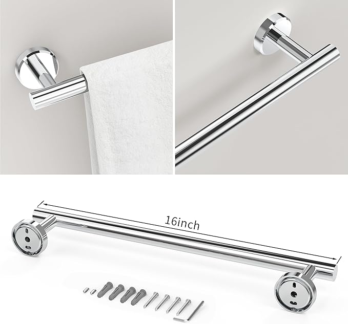 RARXTR 3pc Bathroom Hardware Set with Polished Toilet Paper Holder, Towel Ring, Towel Bar SUS304 Stainless Steel Toilet Paper Roll Holder Wall Mount, Bathroom Towel Holder, Towel Rack Set