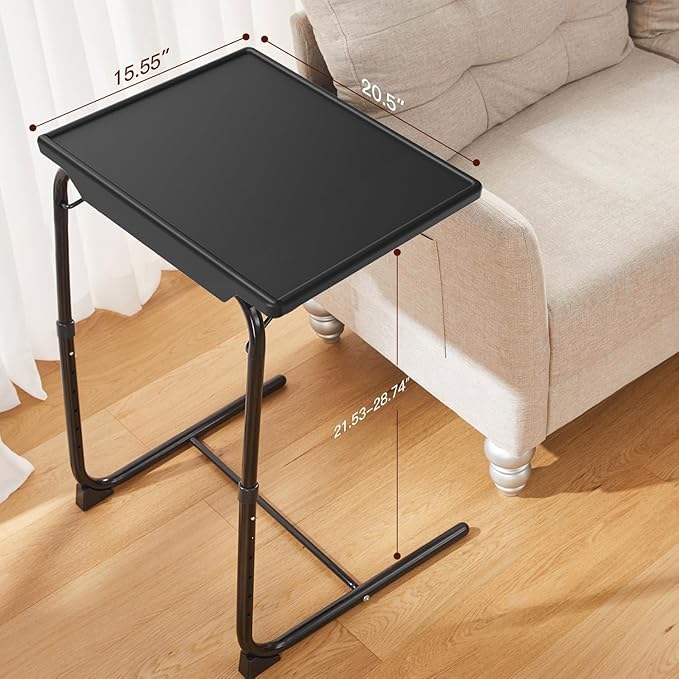 HUANUO Adjustable TV Tray Table - TV Dinner Tray on Bed & Sofa, Comfortable Folding TV Tray with 6 Height & 3 Tilt Angle Adjustments (Black)