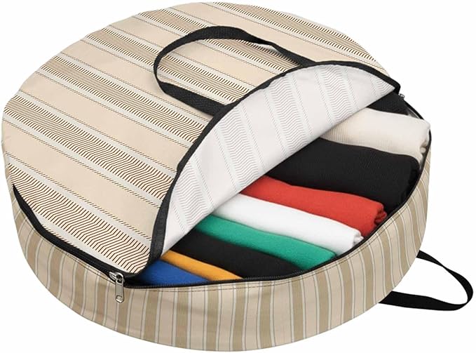 Storage Bag Orange Stripes Round Storage Totes Bins Closet Organizers with Zippers & Handle Vertical Striped Line Clothes Storage Container for Bedroom Dorm Space Saving Packing Supplies Moving Bags