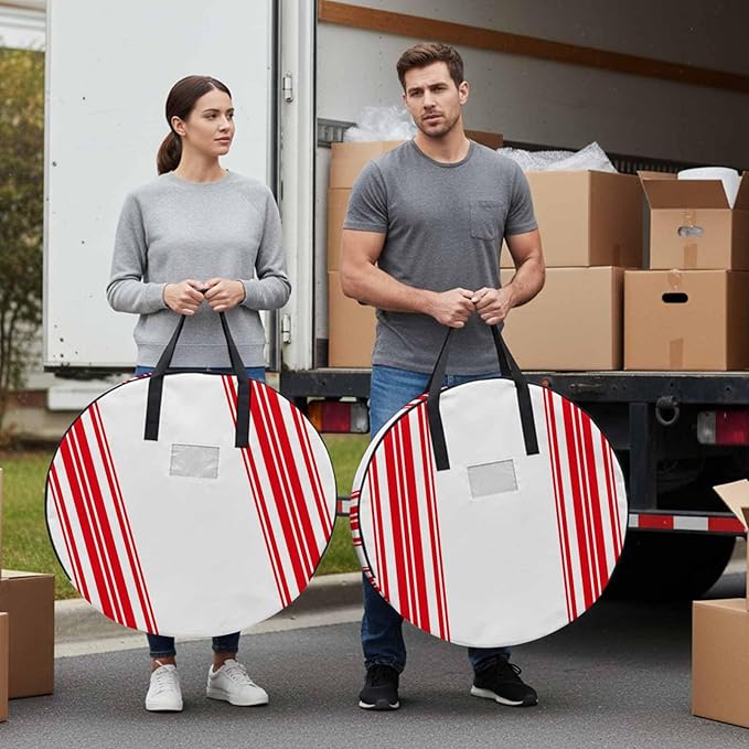 Storage Bag Red Stripes Round Storage Totes Bins Closet Organizers with Zippers & Handle Simple Style Clothes Storage Container for Bedroom Dorm Space Saving Packing Supplies Moving Bags