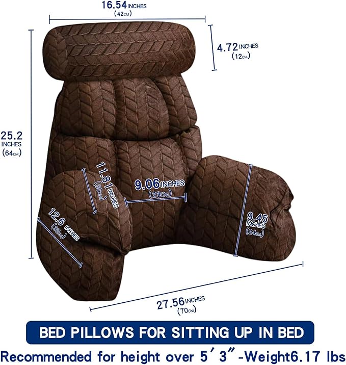 FXXUDVNIIN Back Pillow for Bed Sitting up – with 9.4" Armrest, for Reading, Gaming, Relaxing. Also Serves as tv Pillows for Sitting in Bed, Floor Pillow & Back Support for Adults.