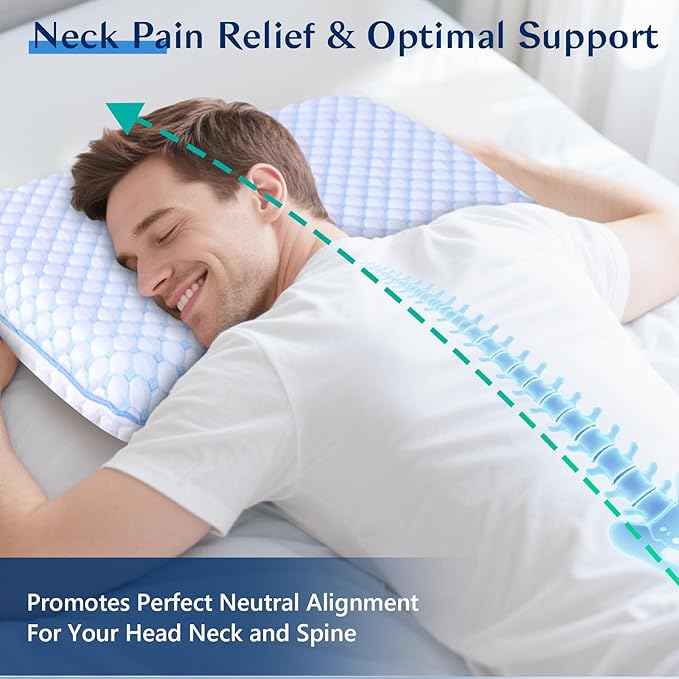 Flat Pillows for Sleeping Thin Memory Foam Pillows for Stomach and Back Sleepers, Cooling Gel Stomach Sleeping Pillow for Hot Sleepers, Low Memory Foam Pillow for Back Sleeper 2 Pack 2.25-Inches