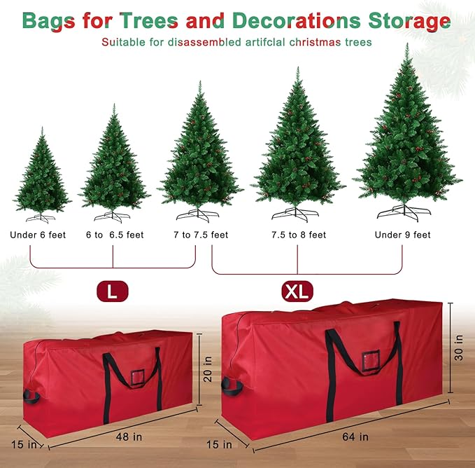 Christmas Tree Storage Bag, 600D Oxford Extra Large Moving Bags, Fits Up to 7.5 Ft Artificial Trees, Heavy-Duty Waterproof Christmas Decorations Storage Bags(PURE RED)