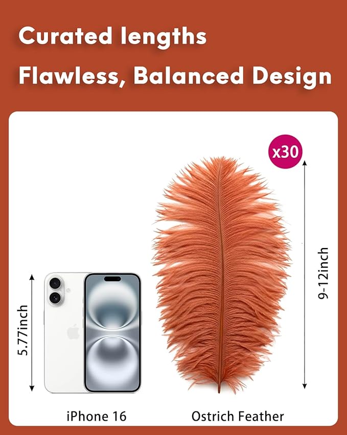 30pcs Brown Ostrich Feathers Natural Bulk 9-12in（23-30cm） Vase Craft Wedding Home Party Centerpieces Christmas Day Decoration