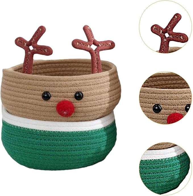 Christmas Basket with Reindeer Motif, Woven, Storage Basket, Decoration, Storage Box, Organizer, Toy Basket for Gifts, Kitchen, S