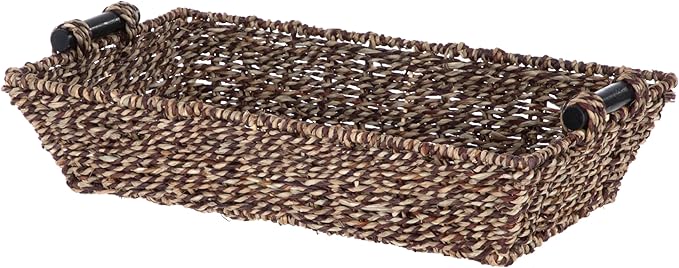 17.5 "x 10" x 4 "wooden handle seaweed rectangular basket, made of fiber tray, used for living room coffee table, bathroom counter, kitchen pantry, farmer's country storage cabinet.