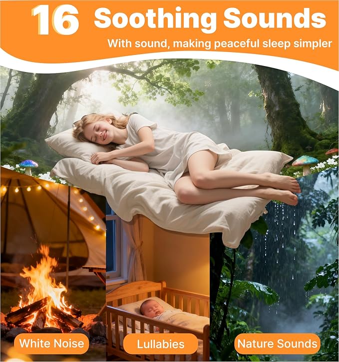 Hmusic Portable White Noise Machine with Voice Recording - 16 Soothing Sounds Sleep Machine, 20-60H Battery, 3-Level Night Light | 3 Timers Sleep Aid for Adults & Babies