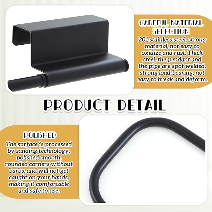 Yaocom 12.4 Inches Cabinet Door Paper Towel Holder Camper Under Sink No Drilling Paper Towel Storage and Dispenser for RV Kitchen Bathroom Laundry Room, Stainless Steel(Black,1 Pcs)