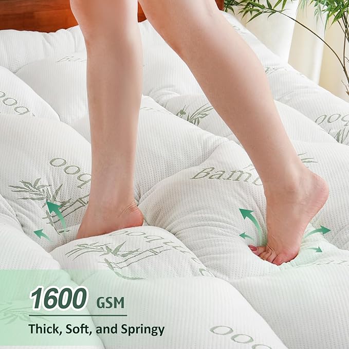 DOWNCOOL 3 Inch Full Mattress Topper – Cooling Memory Foam Mattress Topper for Back Pain Relief, Breathable Bamboo Viscose Air Layer, 1600 GSM Fill, Deep Pocket Fits 8–21 Inch