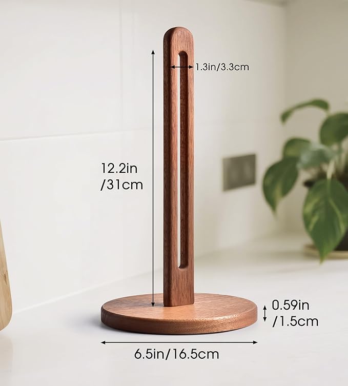 Acacia Wooden Paper Towel Holder Stand for Jumbo Roll - Stylish Kitchen Paper Rack Bathroom Towel Roll Stand Organizer, UA, Solid Wood Simply Standing Countertop Paper Roll Holder, Large
