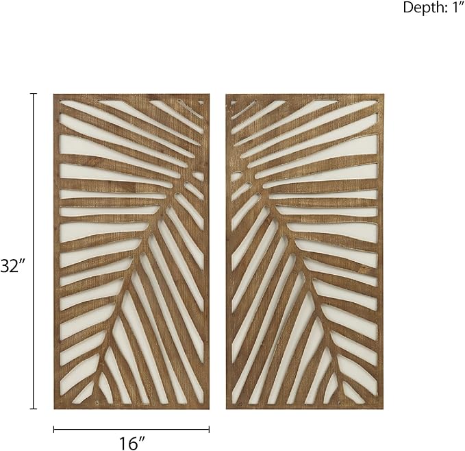 Madison Park Wall Décor for Living Room - Birch Palms Botanical Two-Tone, Home Accent Modern Kitchen Dining Decoration, Ready to Hang 2-Piece Wood Panel Set for Bedroom, 16"W x 32"H, Dark Palm
