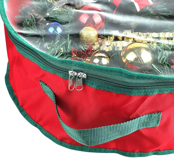 TITA-DONG 1Pcs Christmas Wreath Storage Bag,Portable Artificial Wreaths Organizer Container with Dual Zippered Transparent Window & Handles 20 Inch (16inch/1pcs)